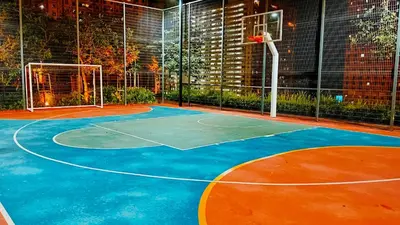a basketball court with a net and a goal at View of Whole Georgetown Sea&City View 3BR-12 a27 in Jelutong