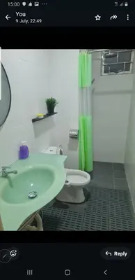 a bathroom with a green sink and a toilet at Crystal Creek Taiping in Taiping