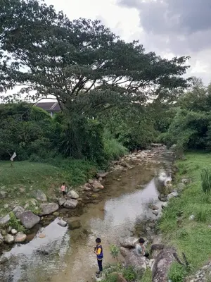 a group of people standing in a river at SimpleHome in Tupai