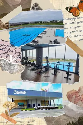a collage of photos of a building with a butterfly at CozyStayz Perak in Sitiawan