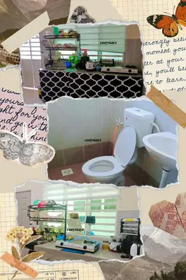 a collage of a bathroom with a toilet and a sink at CozyStayz Perak in Sitiawan