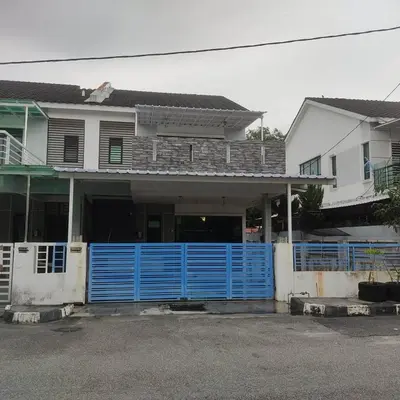 a house with a blue gate in front of it at WeJDAN TWO POINT O WHOLE HOUSE BUT BUDGET PARTIAL BOOKING 2ROOMS 2BATHROOMS AND NEVER MIX WITH OTHERS AND YOUR TEAM ONLY BALIK PULAU, PENANG ISLAND in Balik Pulau