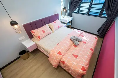 an overhead view of a bedroom with a bed at 4Rooms Elegance Dream House - 5Mins to Icon City in Bukit Mertajam