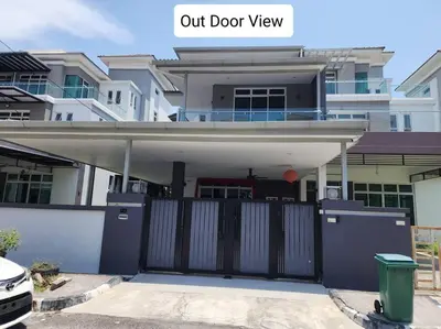 a front view of a house with an out door view at 5min to juru & bukit minyak industrial semi D in Bukit Mertajam