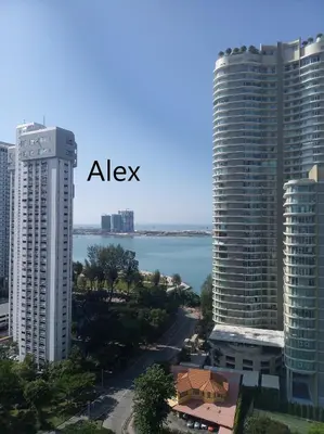 a view of a city with tall buildings at Studio at Middle floor sea view in George Town