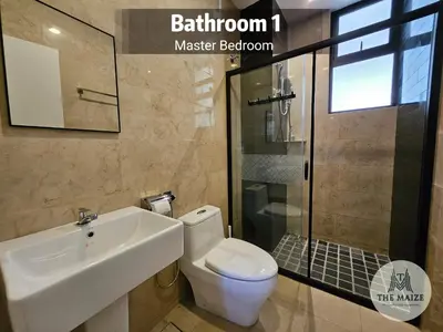 a bathroom with a sink and a toilet and a shower at The Cove Hillside Residence Ipoh - Nostalgic Terracotta in Ipoh
