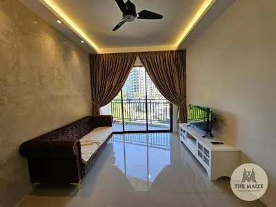 a living room with a couch and a television at The Cove Hillside Residence Ipoh - Nostalgic Terracotta in Ipoh