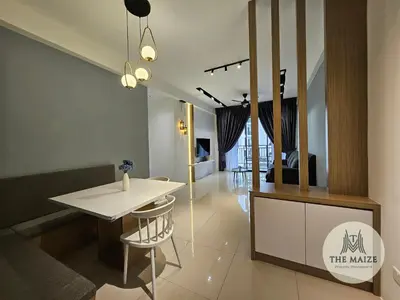 a living room with a white table and chairs at The Cove Hillside Residence Ipoh - Tranquility Vibes in Ipoh