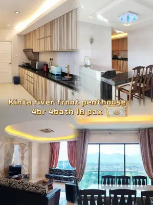 a kitchen with a table and chairs in a room at Ipoh Kinta river front luxury pent house 4br 18pax in Ipoh