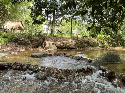 a stream with rocks in the middle of a river at River Chalet Kemangi Valley Baling in Kampong Kemangi