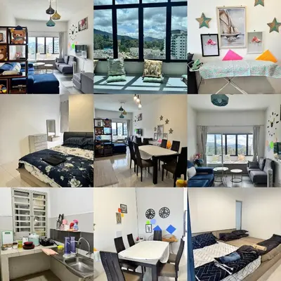 a collage of photos of a living room at AYAAN HOMESTAY HiLL ViEW IIN FREE WIFI & NETFLIX in Tanah Rata