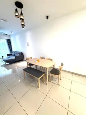 a living room with a table and chairs and a couch at The Majestic Ipoh 3BR - Goswell in Ipoh
