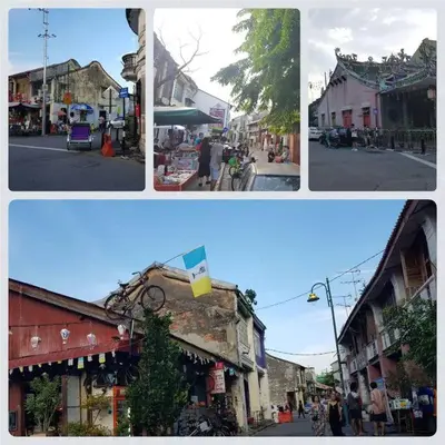 a group of four pictures of a town with buildings at Heritage Studio in UNESCO Zone near to StreetArt & Town 1 in George Town