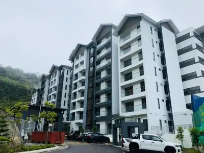 a white truck parked in front of a building at Ammara Homestay 3 Palas horizon Kea Farm in Cameron Highlands