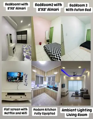 a collage of four pictures of a room at AYAAN LAVISH HOMESTAY with FREE WiFi in Tanah Rata