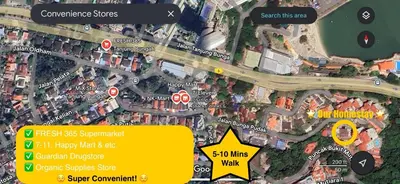 a map of a road with a yellow sign at PRIME Location - 5 Mins Walk to Shops & Eateries! in Tanjung Bungah