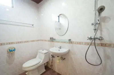a bathroom with a shower and a toilet and a sink at Bukit Mertajam Double Storey Bungalow 15pax BBQ KTV in Bukit Mertajam