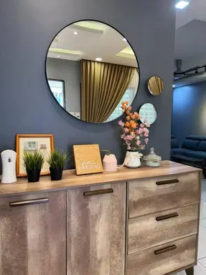 a dressing room with a mirror and a dresser at Stylaa Homestay Bertam in Kepala Batas