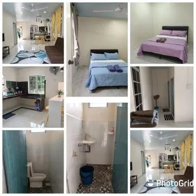 a collage of pictures of a bedroom and a bathroom at MKF Homestay Padang Stang, Gerik in Gerik