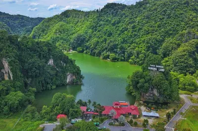 an aerial view of a lake in a valley at WW Hotel Ipoh in Ipoh
