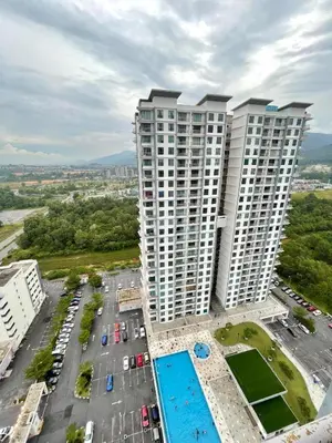 an aerial view of two tall buildings with a parking lot at Casa Kayangan Meru - Tulip by Goswell in Ipoh