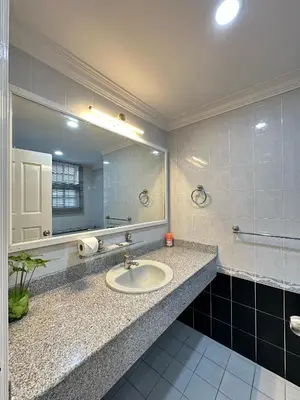 a bathroom with a sink and a large mirror at Melon Resort in Jelutong