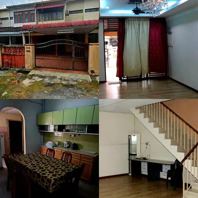four images of a house with a staircase and a room at 3999 Sejahtera Homestay in Lunas