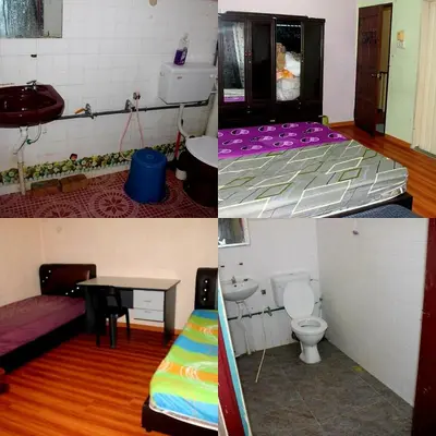 three pictures of a room with a bed and a toilet at 3999 Sejahtera Homestay in Lunas