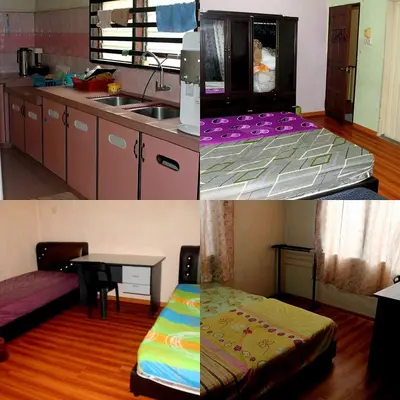 three pictures of a kitchen and a room at 3999 Sejahtera Homestay in Lunas