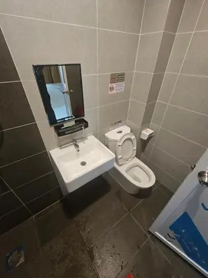 a bathroom with a sink and a toilet and a mirror at alif homestay kulim in Kulim