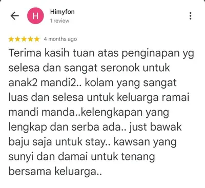 a screenshot of a cell phone with the text karma kashikiiki tram acts at Homestay 39 Private Pool Perak in Tanjung Rambutan