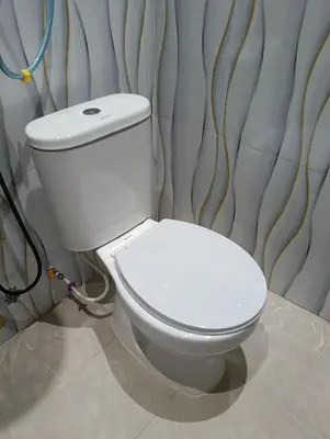 a white toilet in a bathroom with a wall at D'Permata Roomstay Kampung Pelet in Kubang Semang