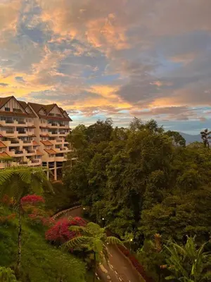 a view of a building with trees and a road at Misty at Fraser's Hill in Bukit Fraser