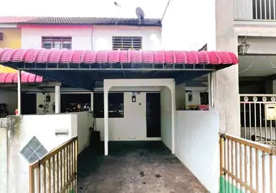 a view of the front of a house with a red roof at NO DEPOSIT - BIG Home 2-sty Terrace Near World Theme Park Hot Springs & Night Park max 6person in Ipoh
