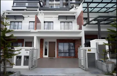 a white house with a courtyard in front of it at Serene Terrace House 2-12pax &Sunrise View in Brinchang