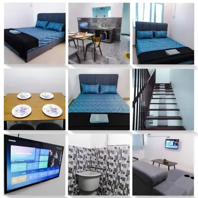 a collage of photos of a bedroom and a living room at SK Sweet Homestay SP Kedah in Sungai Petani
