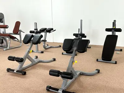 a row of exercise equipment on the floor in a room at Anderson Ipoh Blissful Homestay in Ipoh