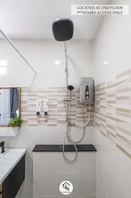 a bathroom with a shower and a sink at IPOH CAIP TownHouse UpperUnit 4R3B Ipoh Tambun 10Pax by Luvit Stay in Ipoh