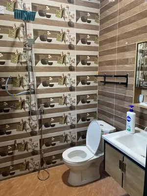 a bathroom with a toilet and a shower and a sink at D Cahaya Homestay in Tapah