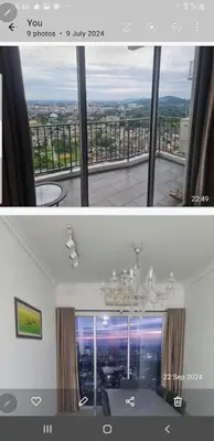 a room with a large window with a chandelier at Crystal Creek condo Taiping in Taiping