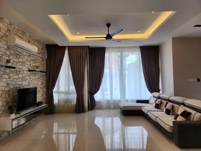 a living room with a couch and a ceiling fan at Botani Nadya 5B4B by verve 19 pax in Ipoh