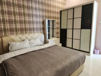 a bedroom with a large bed and two mirrors at Botani Nadya 5B4B by verve 19 pax in Ipoh