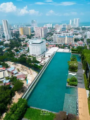 an aerial view of a city with a large pool of water at Beacon Suites #Georgetown #FamilyStay #13A #Cozy in George Town