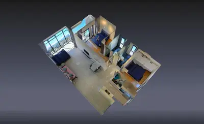 an aerial view of a kitchen and a living room at Beacon Suites #Georgetown #FamilyStay #13A #Cozy in George Town