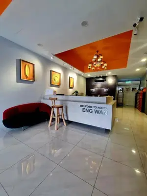 a lobby with a sign that reads welcome to the entrance way at Eng Wan Hotel in Kamunting