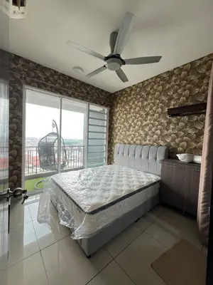 a bedroom with a bed and a ceiling fan at The Majestic Ipoh 3R2B SLY Home Twin City view unit in Ipoh