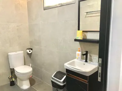 a small bathroom with a toilet and a sink at BigLanded House NR Penang Hill & Kek Lok Si Temple in Ayer Itam