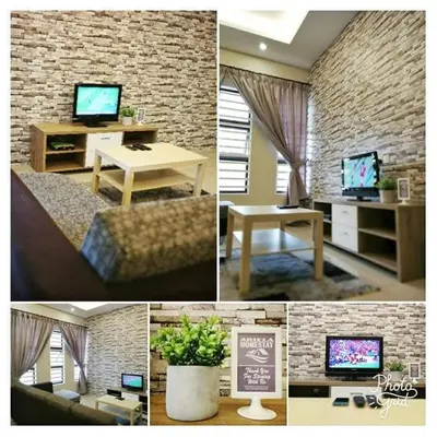 a collage of four pictures of a living room at Ariela Homestay in Ipoh