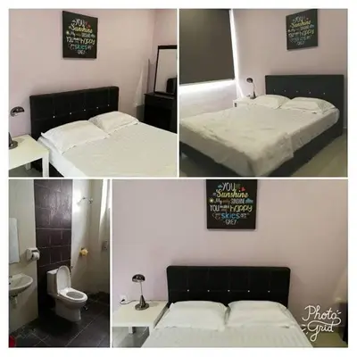 a collage of pictures of a bedroom with a bed and a toilet at Ariela Homestay in Ipoh