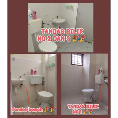 two pictures of a bathroom with a toilet and a sink at Zunnurain Homestay in Kampong Batu Lapan